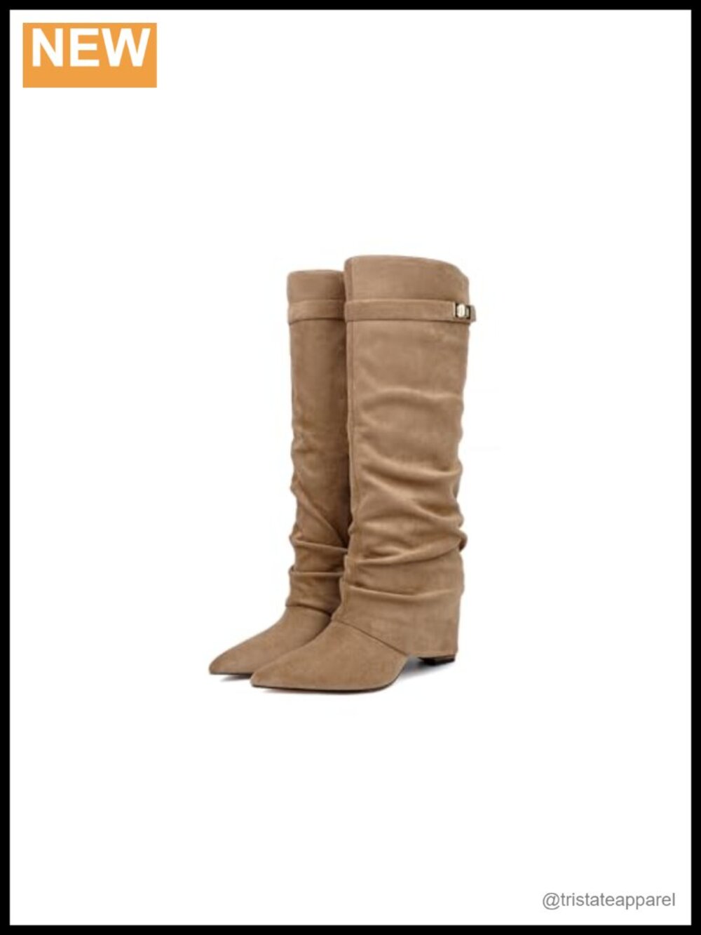 Fold Over Knee High Boots Suede Pointed Toe Boots
